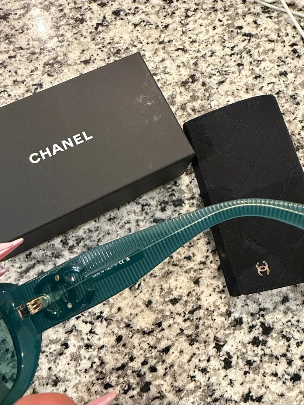 CHANEL Teal Rectangular Sunglasses